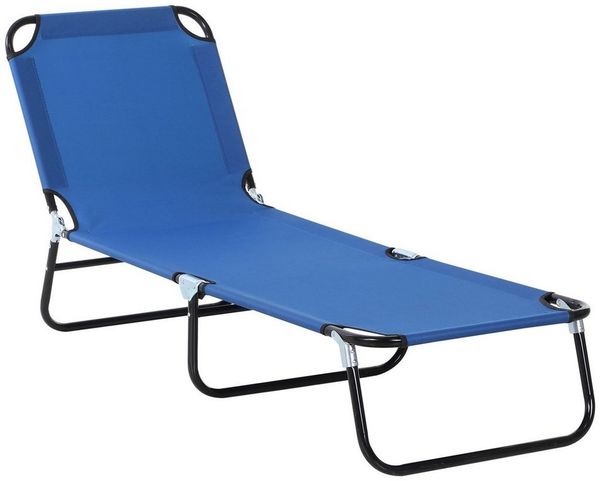 Outsunny Sonnenliege, Gartenliege mit Verstellbarer Rückenlehne, Liegestuhl, Relaxliege, Campingliege für Garten, Balkon, Stahl, Blau, 188 x 56 x 28 cm