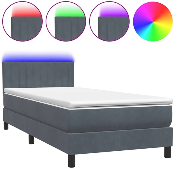 vidaXL Boxspringbett mit Matratze & LED Dunkelgrau 80x220 cm Samt 3317098