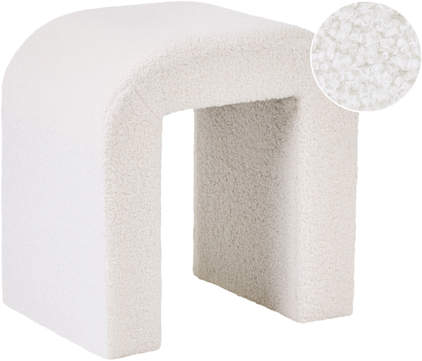 Pouf ESTES Bouclé Cremeweiß