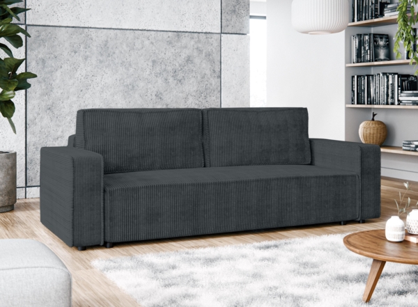 AX LIVING Aydin Cord Sofa 3 Sitzer Sofa mit Schlaffunktion Grau 238 cm Bild 1