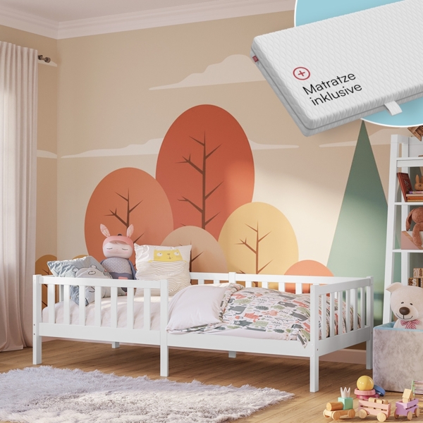 Bellabino 'Vere' Kinderbett hoch, weiß, 90x200 cm ohne Schubladen mit Matratze