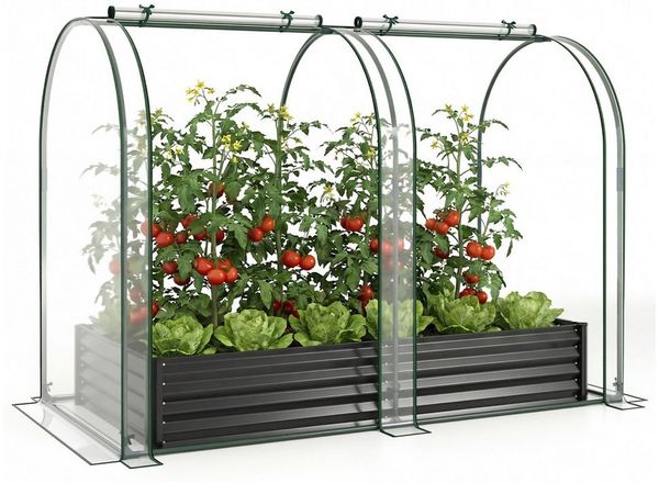 COSTWAY Blumenkasten (1 St), Hochbeet mit Gewächshaus, Foliengewächshaus, Frühbeet