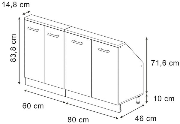 Küchenschrank für Dachschrägen R-Line Weiß Landhaus 140 cm 2er Set Vicco Bild 2