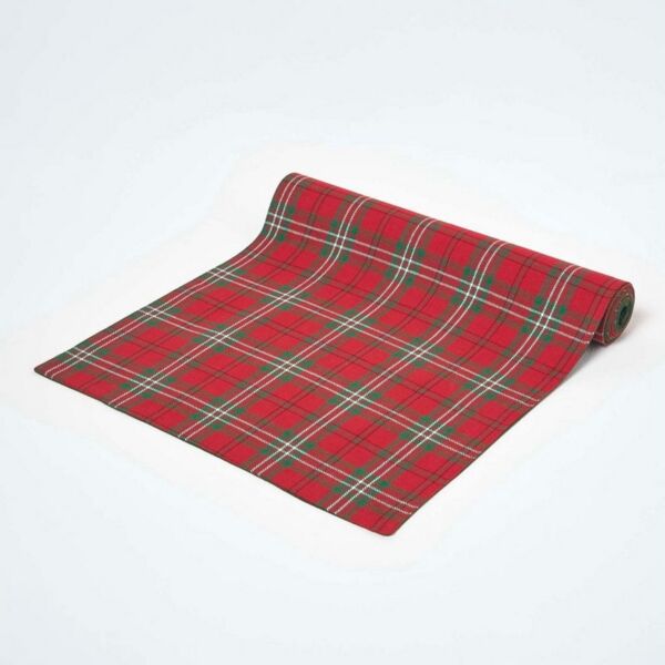 Homescapes Tischläufer Edward Tartan Tischläufer rot kariert – 44 x 178 cm, 100% Baumwolle