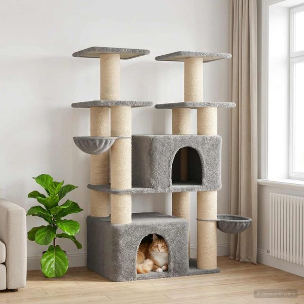 vidaXL Katzennbaum mit Sisal-Kratzsäulen 2 Stk. Hellgrau 147 cm 3422901