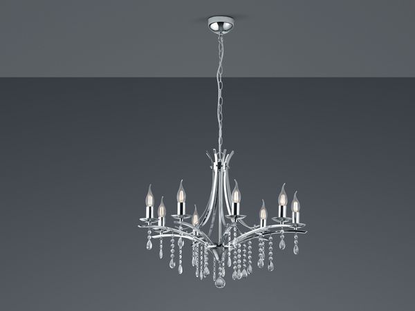 LED Kronleuchter Lüster Silber mit Kristallbehang, 8-flammig Ø 68cm Bild 3