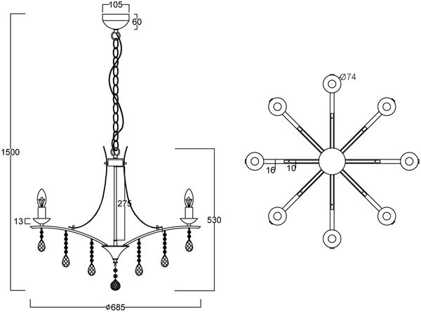 LED Kronleuchter Lüster Silber mit Kristallbehang, 8-flammig Ø 68cm Bild 5