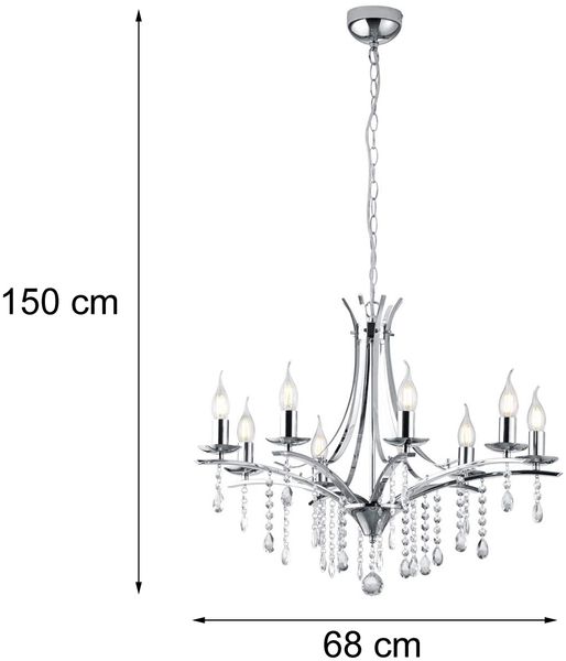 LED Kronleuchter Lüster Silber mit Kristallbehang, 8-flammig Ø 68cm Bild 4