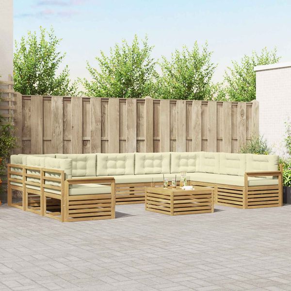 vidaXL Outdoor-Sofagarnitur 10 pcs Weiß und Creme Massivholz Akazie 3391180