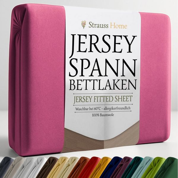 Strauss Home Spannbettlaken Premium 160 g/m² Gekämmte Baumwolle Jersey in Hotelqualität, Gummizug: Rundumgummi, OEKO-TEX®-zertifiziert - Hotelqualität – Formstabil & Langlebig