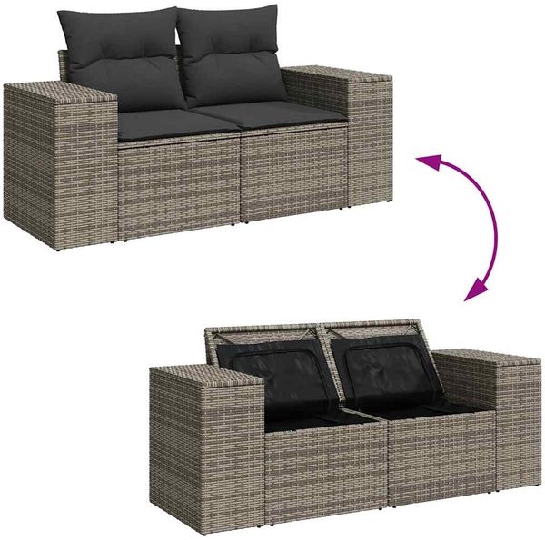 vidaXL 9-tlg. Garten-Sofagarnitur mit Kissen Grau Poly Rattan 3326851 Bild 11
