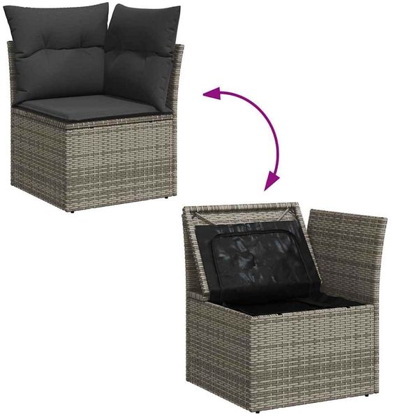 vidaXL 9-tlg. Garten-Sofagarnitur mit Kissen Grau Poly Rattan 3326851 Bild 9