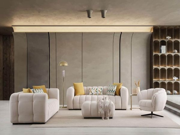 Sitzgruppe/Sofa Set - Wohnzimmergarnitur "Chrysanthemum" 3+3+1-white