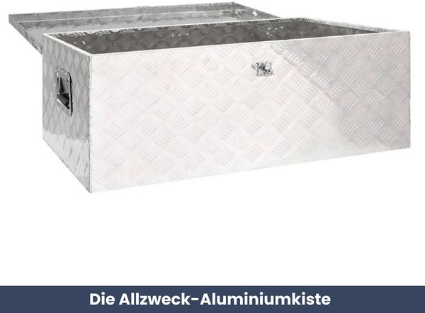 Aluminiumbox mit Deckel - Abschließbar | Alubox Deichselbox Alu Anhängerbox Werkzeugkiste Metall Transportbox Metallkiste, 100x55x37cm Silber Bild 2