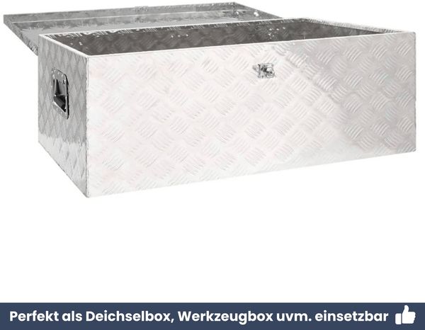 Aluminiumbox mit Deckel - Abschließbar | Alubox Deichselbox Alu Anhängerbox Werkzeugkiste Metall Transportbox Metallkiste, 100x55x37cm Silber Bild 6