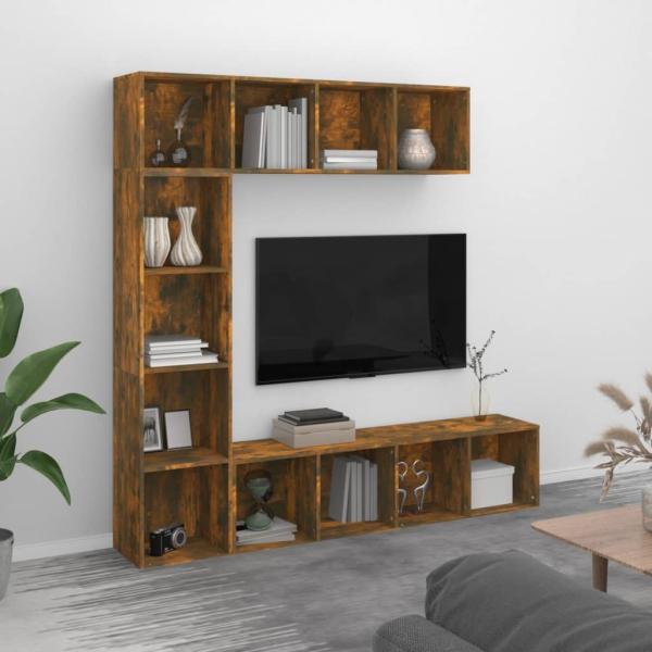 vidaXL 3-tlg. Bücherregal-/TV-Schrank-Set Räuchereiche 180x30x180 cm 3152713