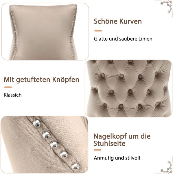 Polsterstuhl 50 x 45 x 91 cm mit Knopfsteppung, Samtbezug und gebogenen Massivholzbeinen Bild 5
