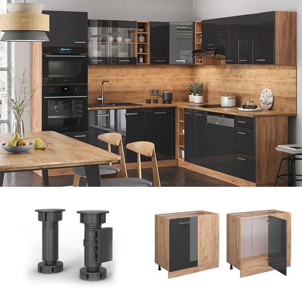 Vicco Küchenschrank Küchenzeile R-Line, Anthrazit Hochglanz, Eckschrank 86 cm, ohne AP Bild 2