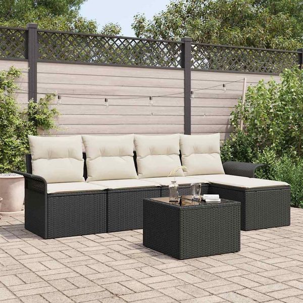 vidaXL Outdoor-Sofa mit Kissen 6 pcs Schwarz Poly-Rattan 3345327