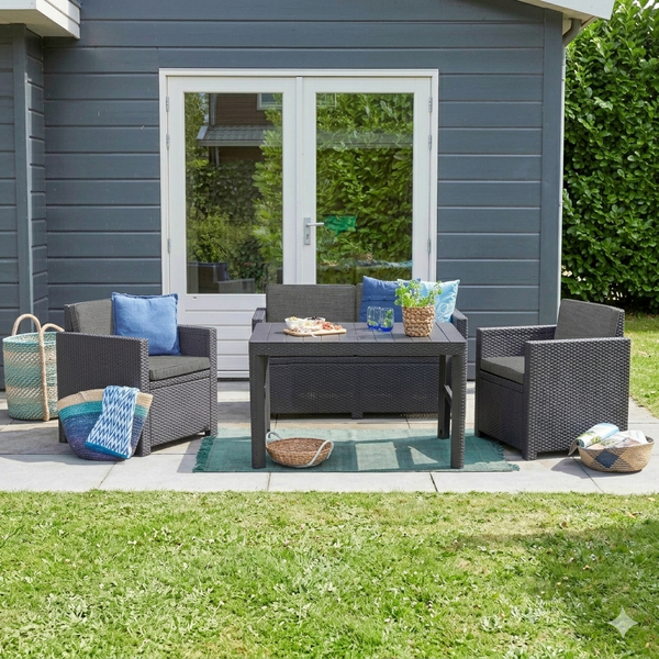 Allibert Loungeset Victoria Monaco mit Tisch Lyon anthrazit - Premium - Rattanoptik, wetterfest