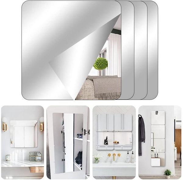 Agger Wandspiegel 4 Stück Fliesenspiegel Spiegel zum Aufkleben,Acrylspiegel Schulspiegel, für Wand Schule Zuhause Wohnzimmer Badezimmer Schlafzimmer