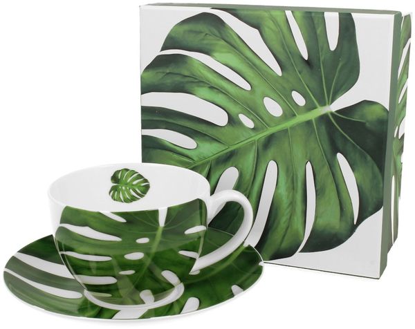 DUO FLORAL Tasse 250 ml MONSTERA mit Untertasse, New Bone China Porzellan Bild 2