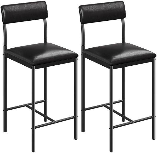YITAHOME Barhocker Set von 2, Hochhocker mit gepolstertem Sitz und Rückenlehne, industrielle Barhocker für Küche/Esszimmer, Barstühle mit ergonomischem Fußstützen, schwarz