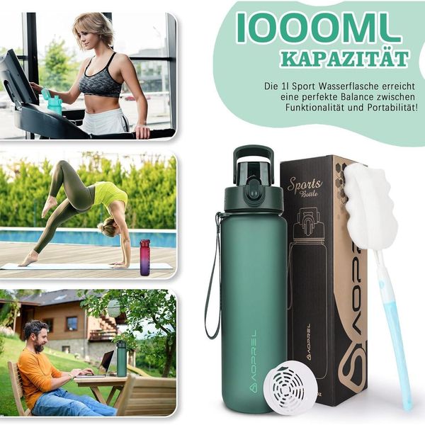 AOPREL Trinkflasche 1l BPA-Frei Tritan Sport Kohlensäure geeignet Auslaufsicher Bild 7