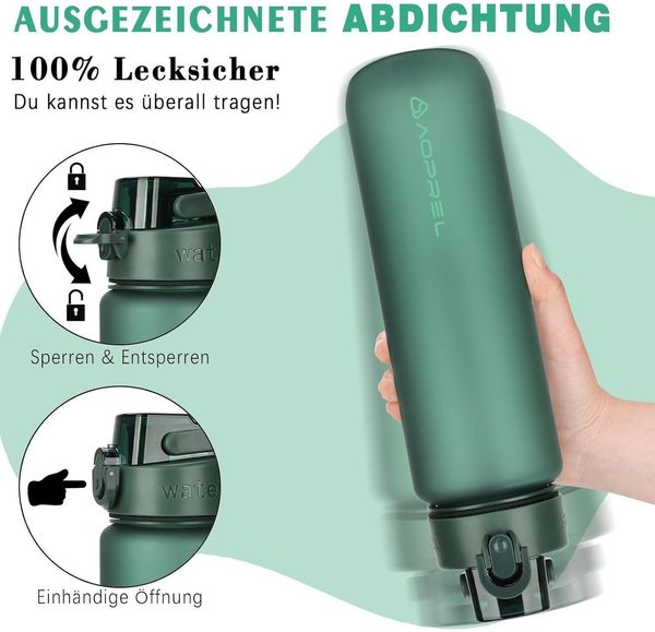 AOPREL Trinkflasche 1l BPA-Frei Tritan Sport Kohlensäure geeignet Auslaufsicher Bild 3