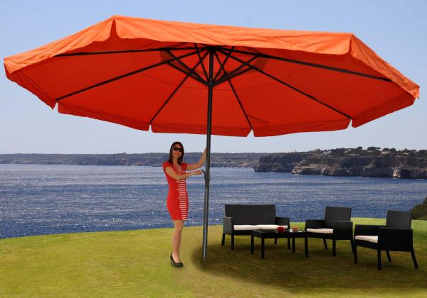 Mendler 'Meran Pro' Sonnenschirm, Gastronomie Marktschirm ohne Volant Ø 5m Polyester/Alu , ohne Schirmständer, terracotta