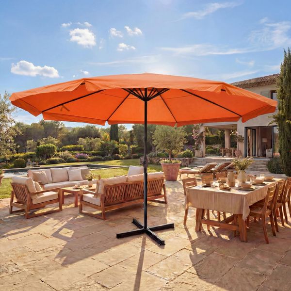 Mendler 'Meran Pro' Sonnenschirm, Gastronomie Marktschirm ohne Volant Ø 5m Polyester/Alu , ohne Schirmständer, terracotta
