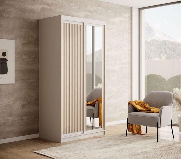 Schiebetürenschrank Schrank FABO in Weiß matt- Artisan Eiche 100 x 205 x 60 cm