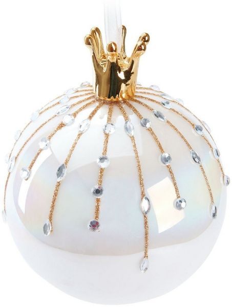 BRUBAKER Weihnachtsbaumkugel Premium Weihnachtskugel in Perlmutt Farbe - 10 cm Baumkugel aus Glas (1 St), Handarbeit - Christbaumschmuck mit Porzellan Figur Schwan oder Krone