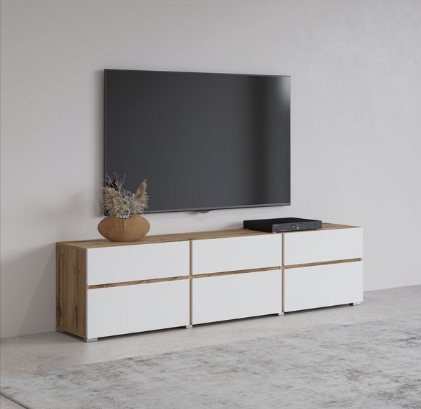 INOSIGN Lowboard Cross, moderne grifflose TV-Kommode,3 Klappen/3 Schubkästen, Breite 180 cm, TV-Schrank mit viel Stauraum, TV-Board