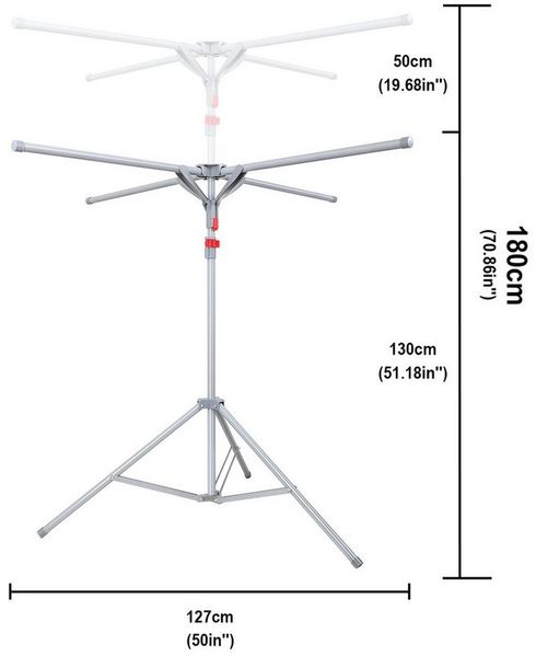 GLIESE Wäscheständer 4-Arm-Wäscheständer, faltbar, höhenverstellbar sofort einsatzbereit, Ausziehbar, Mit 10 windfesten Aufhängehaken und 1 Sockenklammer
