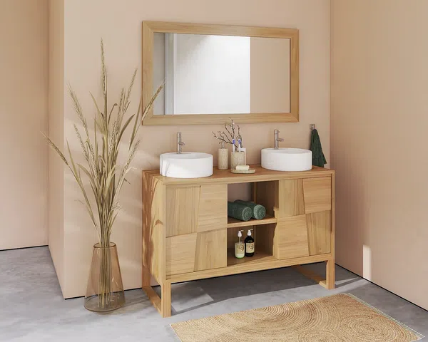Vente-unique - MATARAM Waschbeckenmöbel Holz, Platte Beige - B 50 cm x H 80 cm x L 120 cm