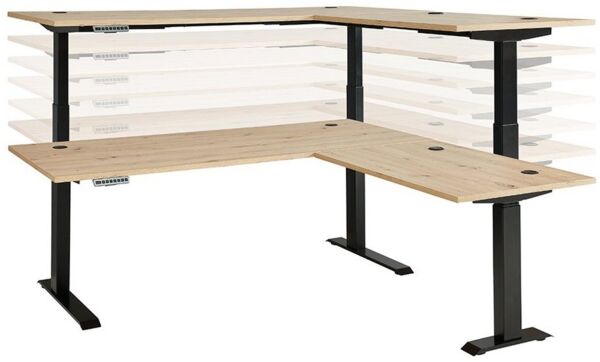 Lomadox Schreibtisch MANRESA-36, Winkelschreibtisch, höhenverstellbar 64-129cm, graphit mit Eiche