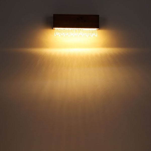 LED Wandleuchte, Holz, Kristalldekor, braun, H 17cm