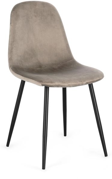 Esszimmerstuhl New Alirela aus Samt, modern gepolstert, Taupe, 4er-Set, schwarzes Metallgestell