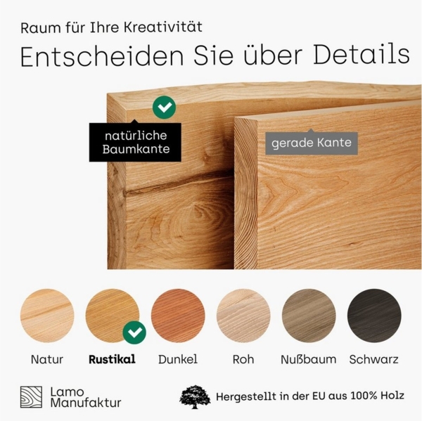 LAMO Manufaktur Wandregal Holz Baumkante Regal Farbe: Rustikal mit weißem Basic 40 cm, Komplett-Set, 40mm stake Massivholzplatte Bild 3