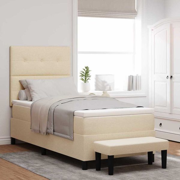 vidaXL Boxspringbett mit Kopfteil Creme 100 x 200 cm Stoff 3344049