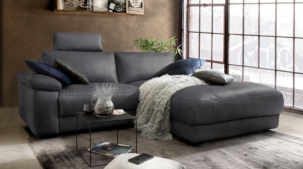 KAWOLA Sofa LOLA Ecksofa Stoff schwarz mit motorischer Relaxfunktion Recamiere rechts 82 x 178 x 233 cm