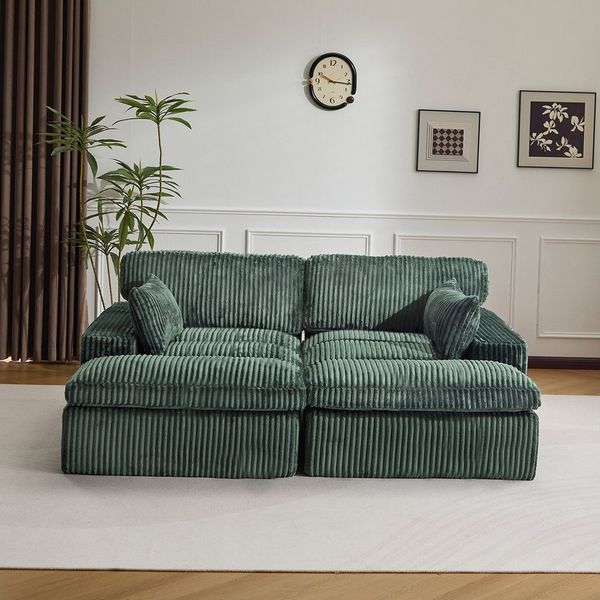 Leawin Sofa Cordsofa 2-Sitzer mit Bettfunktion, modernes Schlafsofa für Wohnzimmer, Weicher Cordbezug, flexible Kombination & ideal für kleine Räume