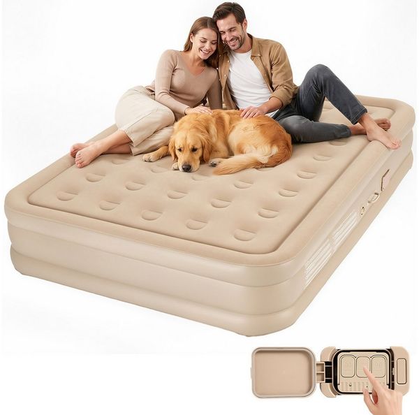 kehot Luftbett Luftbett 202×150×38 cm mit integrierter elektrischer Pumpe, (Doppel Luftmatratze mit 2 Kissen & Akku-Pumpe 2000 mAh, Campingbett mit Beflockung, schnell aufblasbar & platzsparend), Outdoor & Gästebett mit stabiler Höhe 38 cm für hohen Ko...