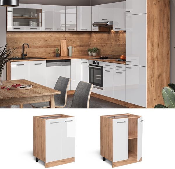 Küchenunterschrank R-Line Weiß Hochglanz 60 cm , AP Eiche Vicco Bild 2