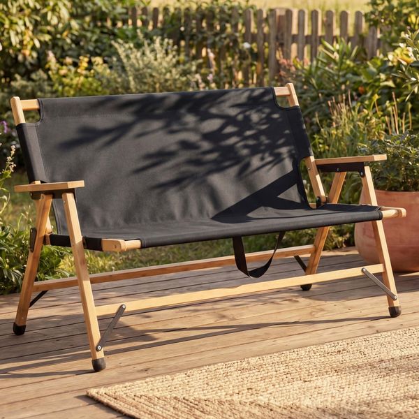 Bambus Campingbank HWC-Q40, Outdoorbank Picknickbank Gartenbank, klappbar Tragegriff Stoff/Textil 117cm ~ schwarz