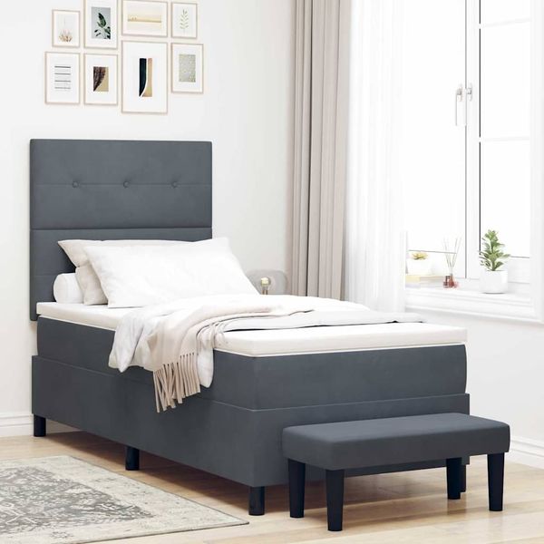 vidaXL Boxspringbett mit Kopfteil Dunkelgrau 200 x 80 cm Samt 3344475
