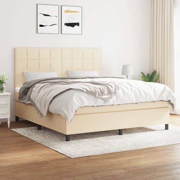 vidaXL Boxspringbett mit Matratze Creme 160x200 cm Stoff 3141790