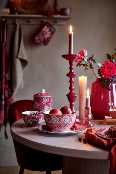 PiP Studio Tasse Flower Festival Espresso m.U. dark pink 120ml Set2, Porzellan, Set/2 Espresso Cups & Saucers Flower Festival Dark Pink 120m