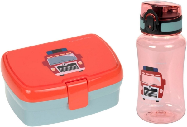 LÄSSIG Lunchbox Tiny Drivers, Fire Engine, Polyprophylen (PP), Tritan, (Set, 2-tlg), mit Trinkflasche